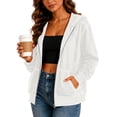 thumbnail image 2 of hoksml Women Full Zip Contrast Stitch Hooded Jacket Long Sleeve Hoodie with Kangaroo Pocket for Daily Casual Outdoor, 2 of 8