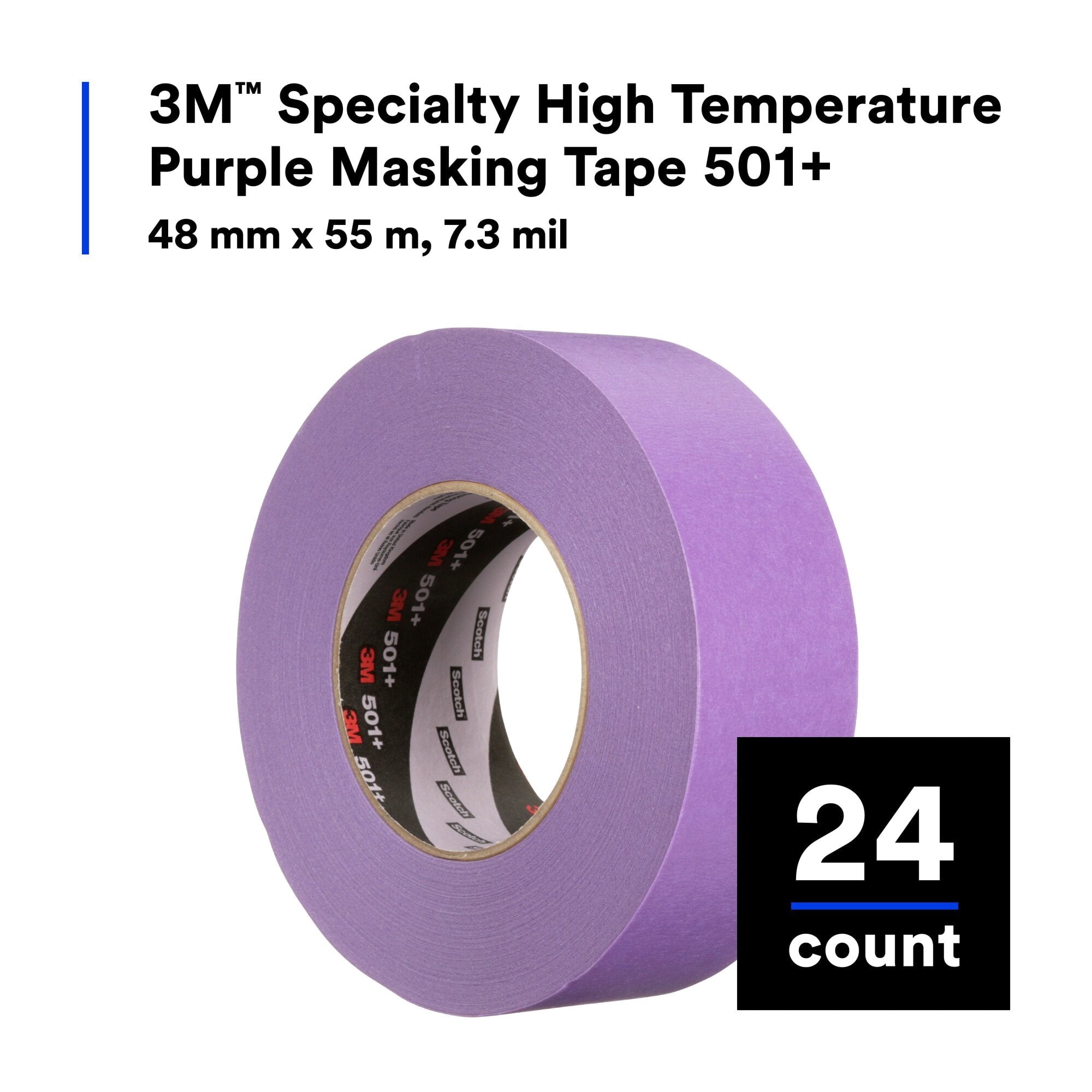 Painter's Tape, 48 mm W x 60 yd L, 7.3 mil Thick, Purple, Rubber Adhesive, 24 PK 501+