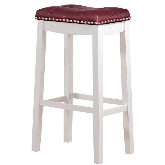 Angel Line Cambridge bar stools 29"" Set of 1 White with Dark Red Cushion