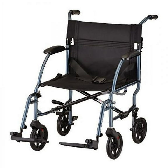 ULTRA LIGHTWEIGHT TRANSPORT CHAIR - 19" WITH SWING AWAY FOOTREST - BLUE