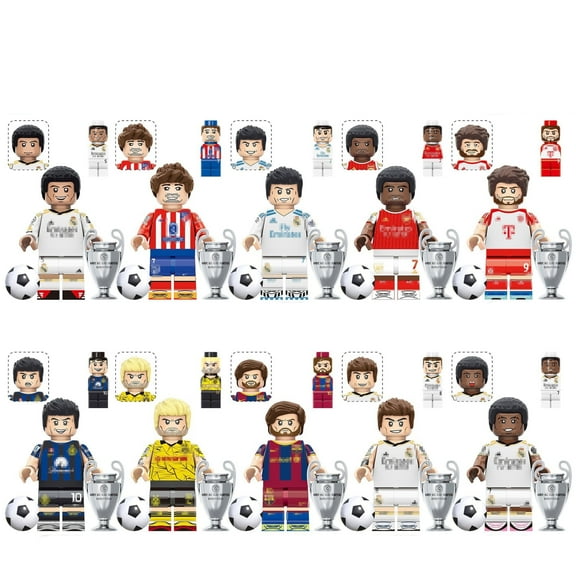 10PCS Soccer Star Action Figures World Cup Soccer Player Minifigures Building Block Toys Set for Kids Boys Fans Collectible
