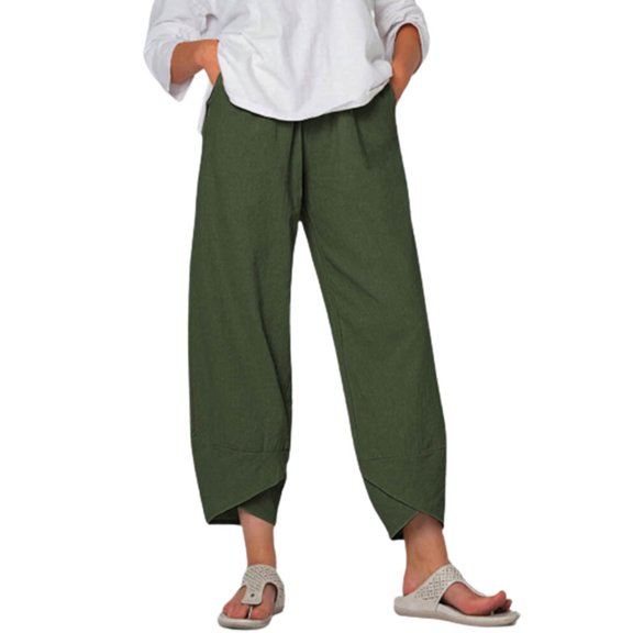 Pntutb Clearance Womens Casual High Waist Solid Summer Cotton Loose Long Straight Pants