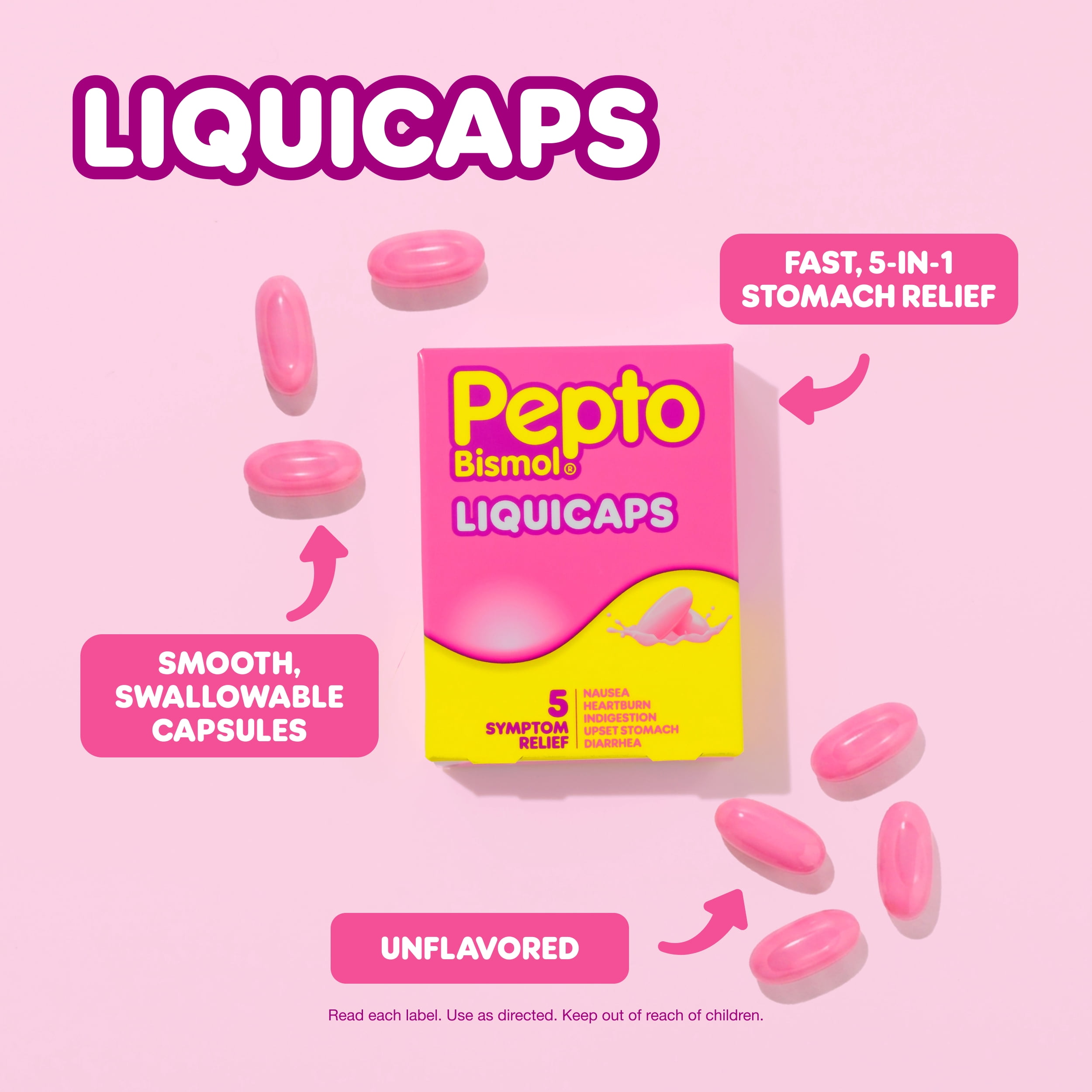 Pepto Bismol Liquicaps, Upset Stomach Relief, Stomach Relief, Anti-Diarrheal, 48 Count