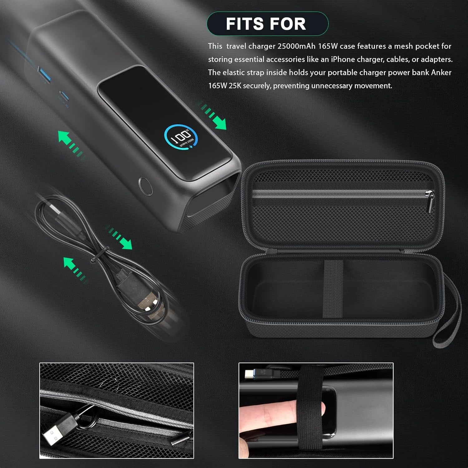 HRTGFD-Case for Anker Prime/Laptop/ 737 Power Bank, Portable Charger Storage for Anker 3 in 1 Powerbank Battery Pack, Fast Charging Station 25000mAh/ 24000mAh/ 26,250mAh Holder Travel Pouch- Box Only