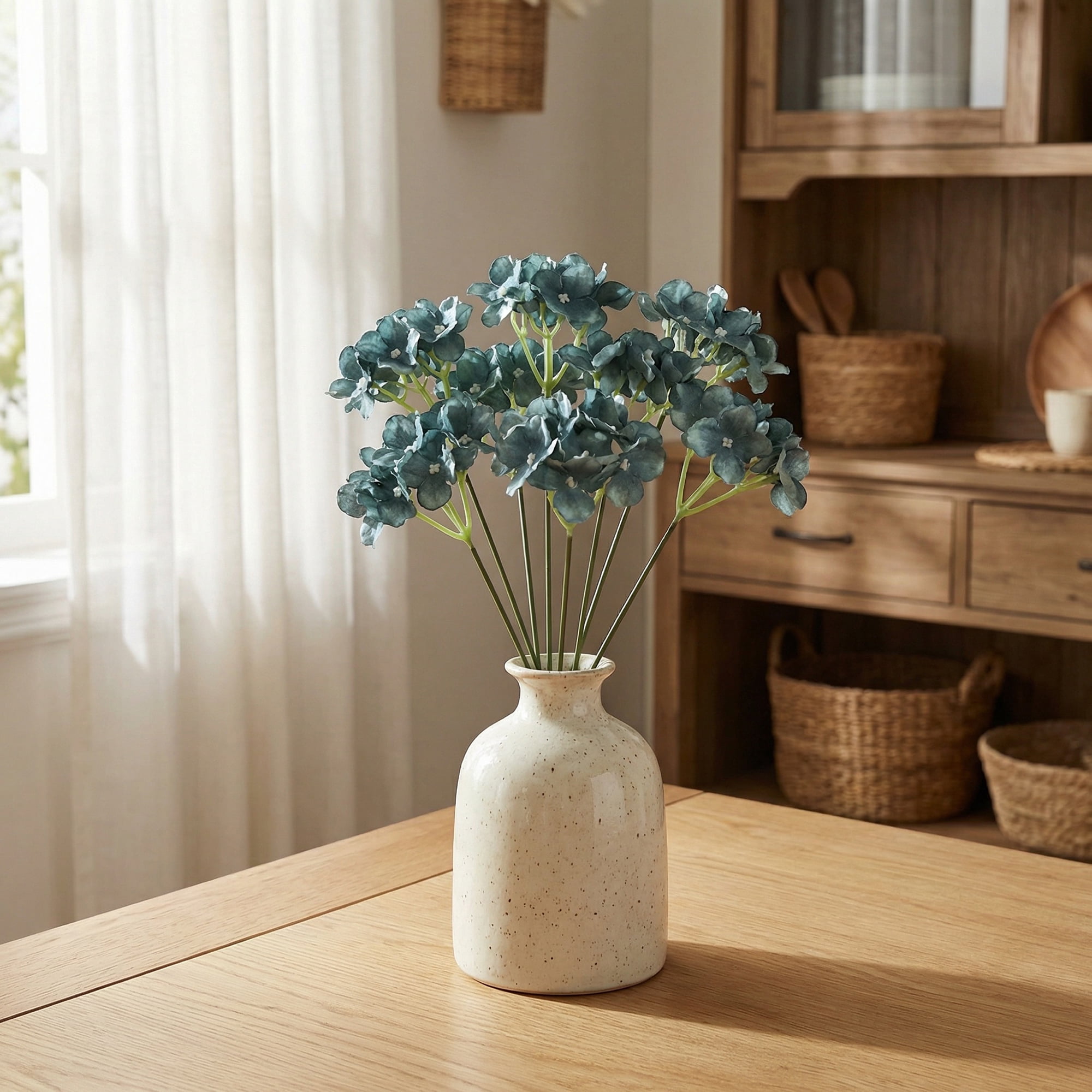 Unique Bargains Artificial Hydrangea Flowers with Detachable Heads Dark Blue 8.3inch