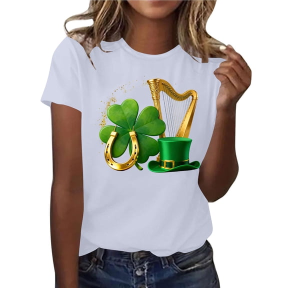 PNTUTB Women's Fashion St. Patrick's Day Print Casual Crew Neck Loose Short Sleeve Comfortable Pullover Tops