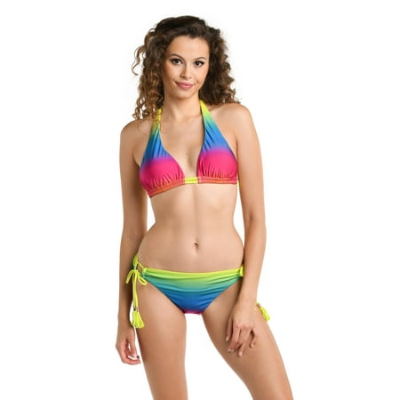 La Blanca Women s Halter Bikini Swimsuit Top  Multi//Setting Sun  8