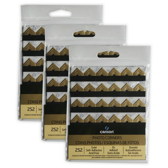 Canson Self Adhesive Photo Corners, Gold, 252 Pieces Per Pack, 3 Packs