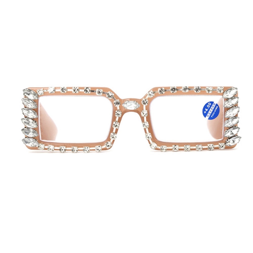 3 Pairs of Women Silver Rhinestone Brown Reading Glasses 1.00 Ladies Square Anti-Blue Light Readers +1.00 strength