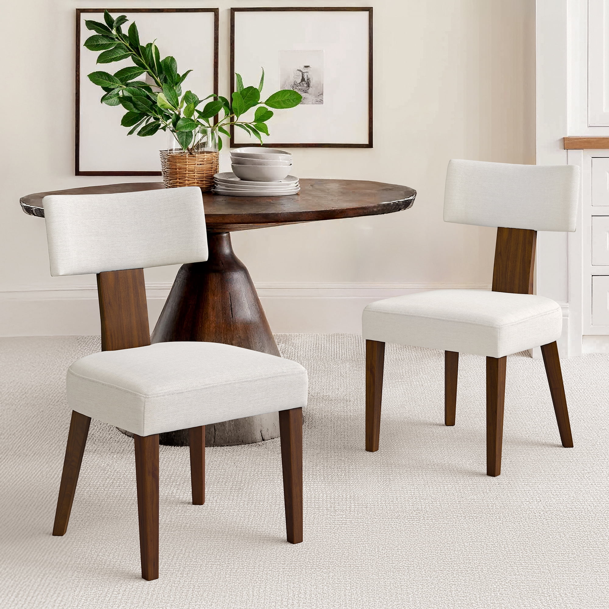 Dycanpo Dining Chairs Set of 2,Upholstered Mid Century Modern Round Dining Room Chairs for Living Room,Beige