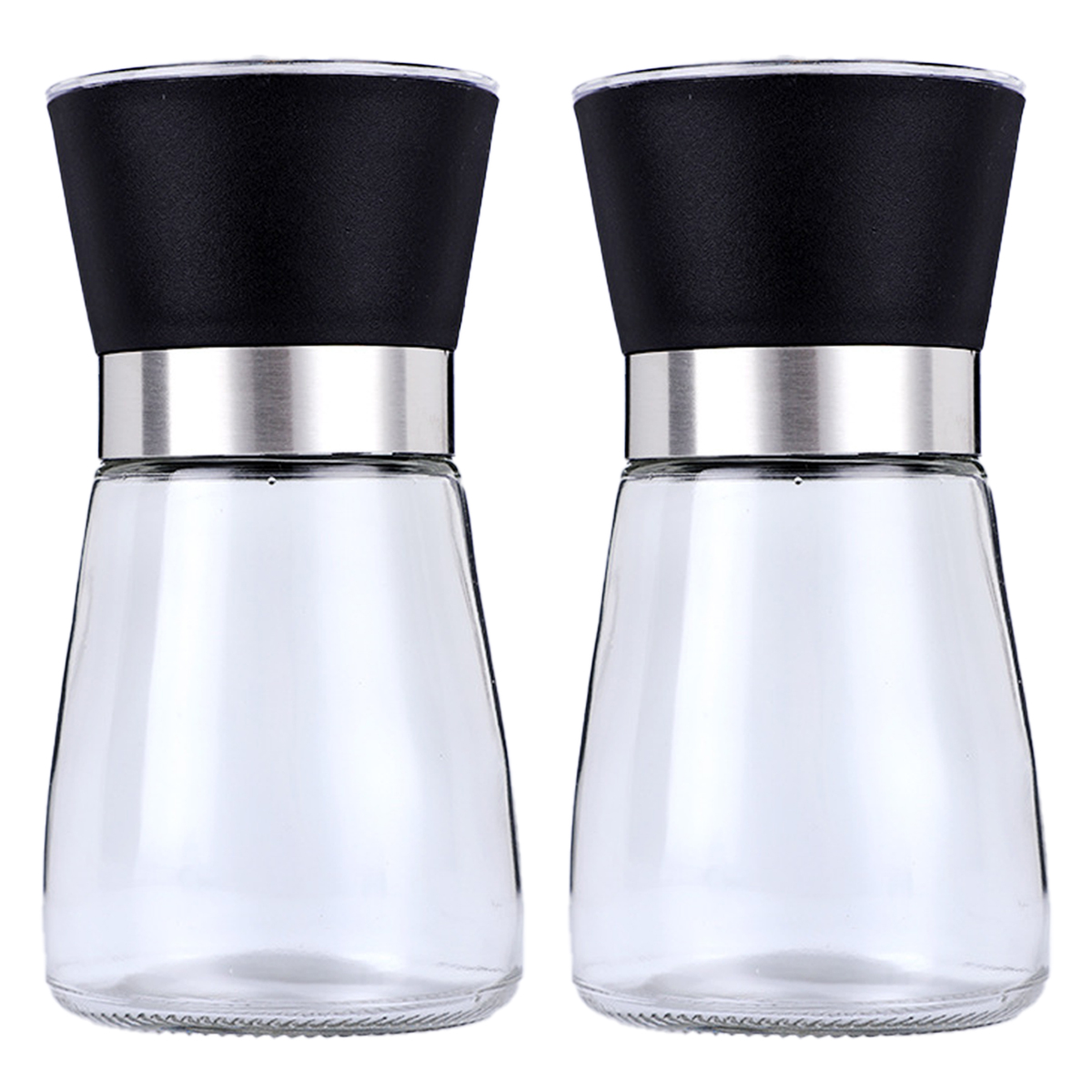 Salt and Pepper Grinder Set Black Ceramic Spice Grinder with Adjustable Coarseness Pepper Mill Stainless Steel Salt Grinder Refillable Grinder Home Kitchen Gift
