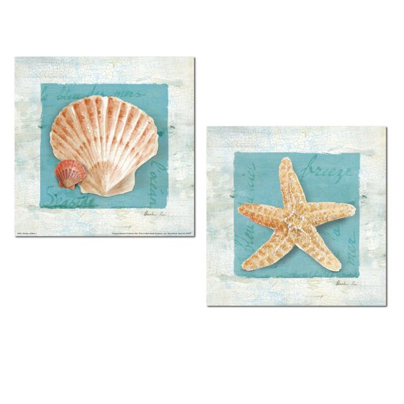 Gango Home DecorNautical Starfish and Shell Set: Coastal Decor; 2-12x12" Unframed Posters