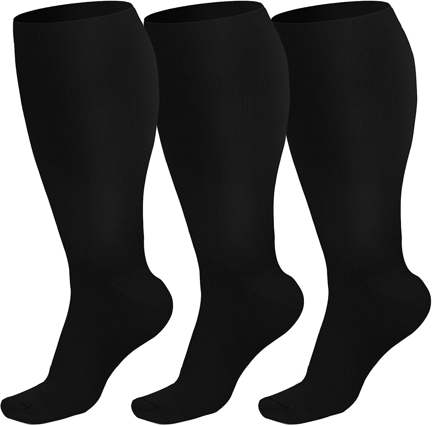 Wukang 3 Pairs Plus Size Compression Socks for Women and Men Wide Calf