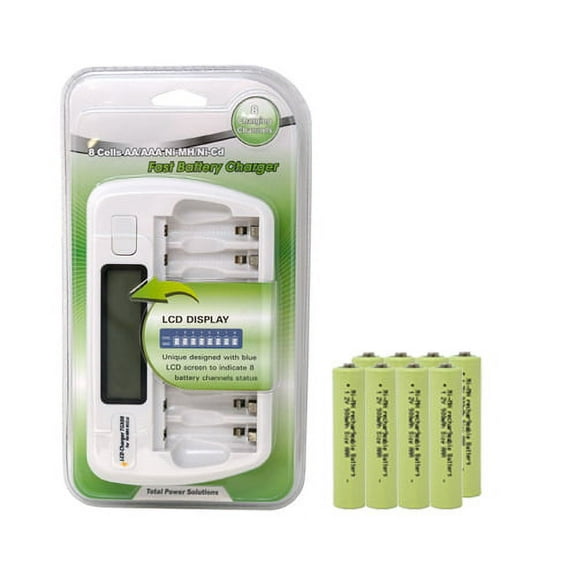 8 Bay AA / AAA LCD Battery Charger   8 AAA NiMH Batteries (900 mAh)