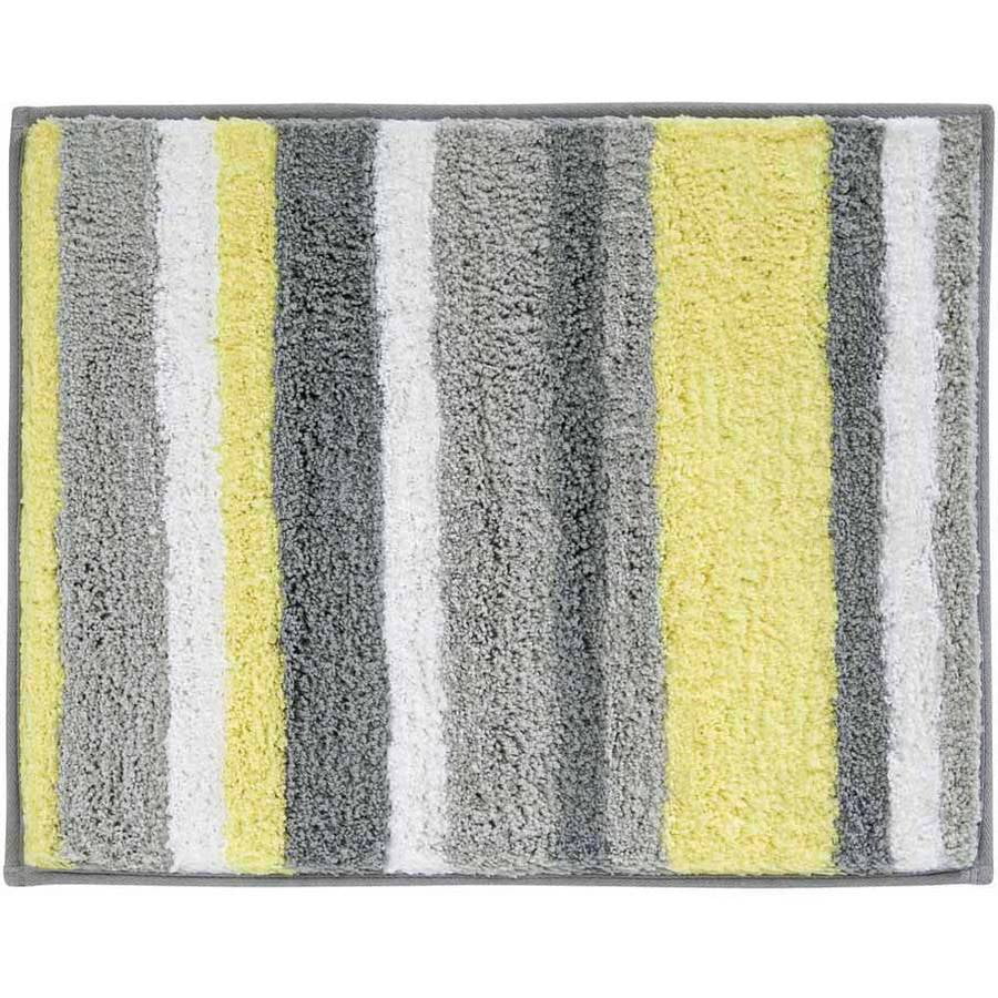 Idesign Microfiber Stripes Bathroom, Grey And Yellow Bathroom Rugs