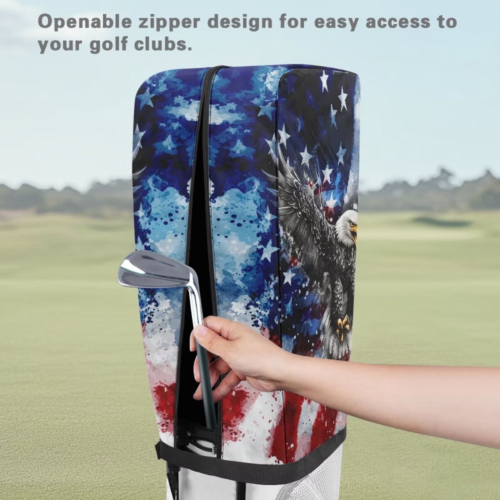 Chririnla Bald Eagle Rain Cape for Golf Bag Waterproof Dust Cover American Flag Golf Club Bags Rain Hood with Adjustable Straps Lightweight Protect from Rain Dust and Sun
