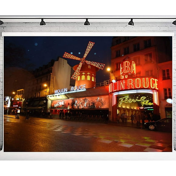 PHMOJEN Paris Moulin Rouge Backdrop 10x7ft Night Street Scenery Photography Background Studio Props LYPH849