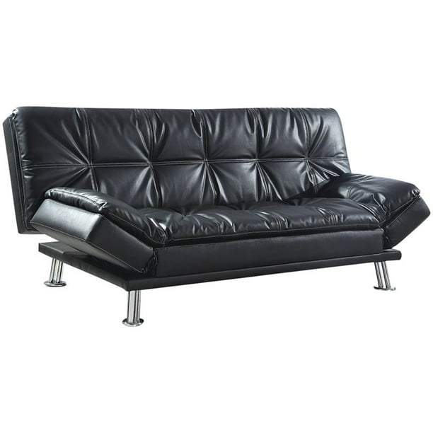 Bowery Hill Faux Leather Sleeper Sofa in Black and Chrome