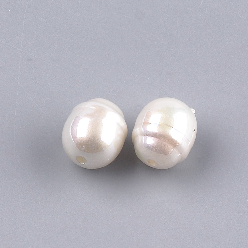 200 pc Acrylic Imitation Pearl Beads AB Color Oval Seashell Color 12x10mm Hole: 1.8mm