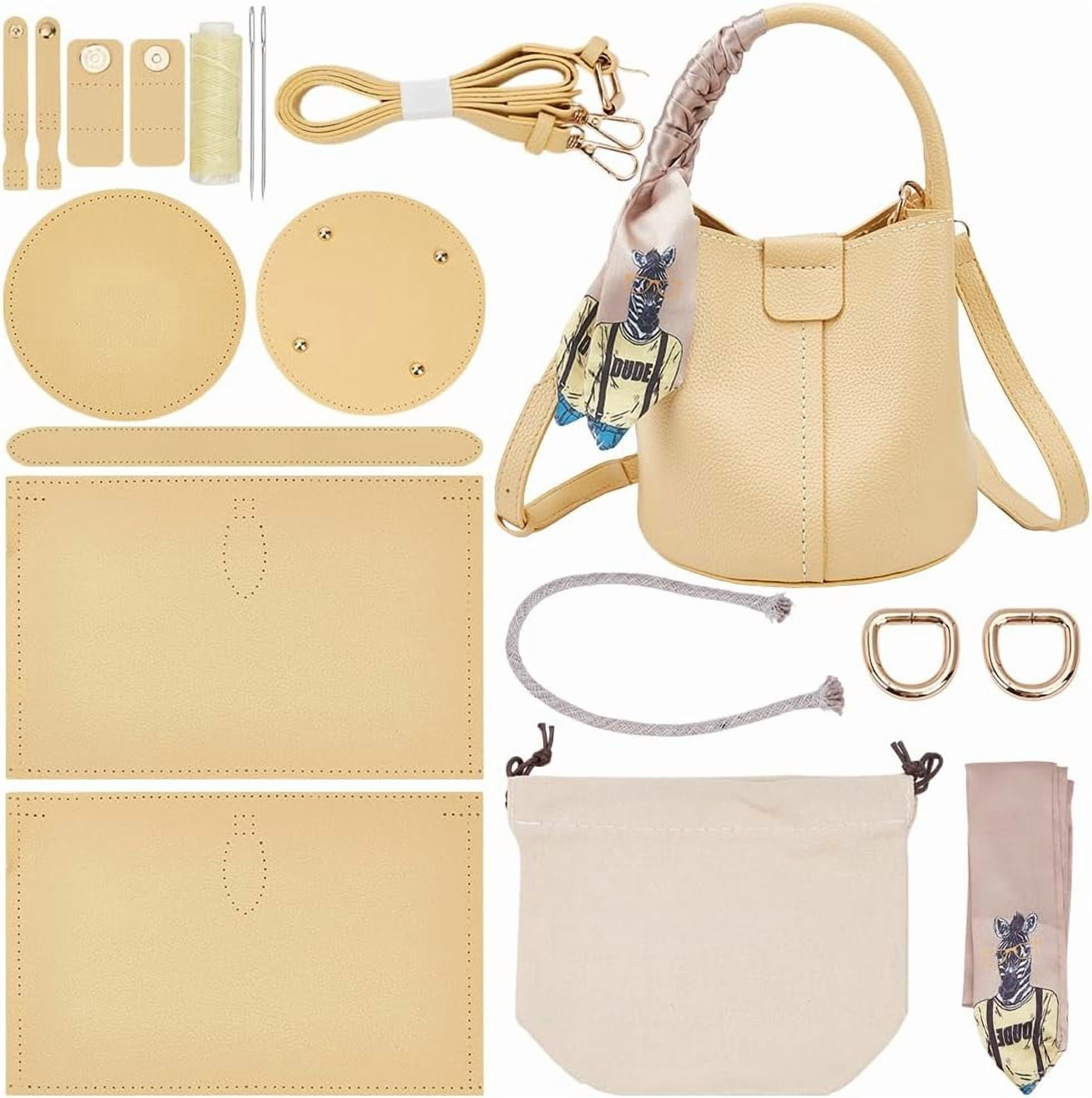 Brown DIY Imitation Leather Bucket Bag Sewing Kit Women Handbag Making Set Imitation Leather Clutch Bag Making Material Accessories for DIY Handmade Bag Craft 6.7x3.9x4.72 Inch Green