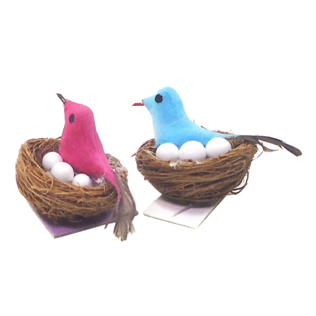 1/12 Scale Dollhouse Miniature Bird Nest With Eggs Set Landscape Decoration Toy 