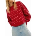 thumbnail image 2 of Women'S Oversized Polka Dot Knit Sweater Casual Loose-Fit Pullover for Fall and Winter Red M, 2 of 7