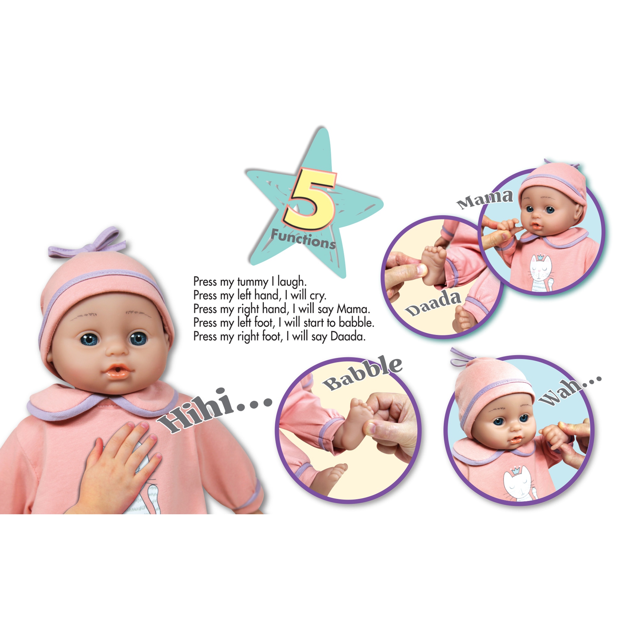 Lissi: 15" Interactive Baby Doll Jamie in Pink Kitty, Kids Ages 2+