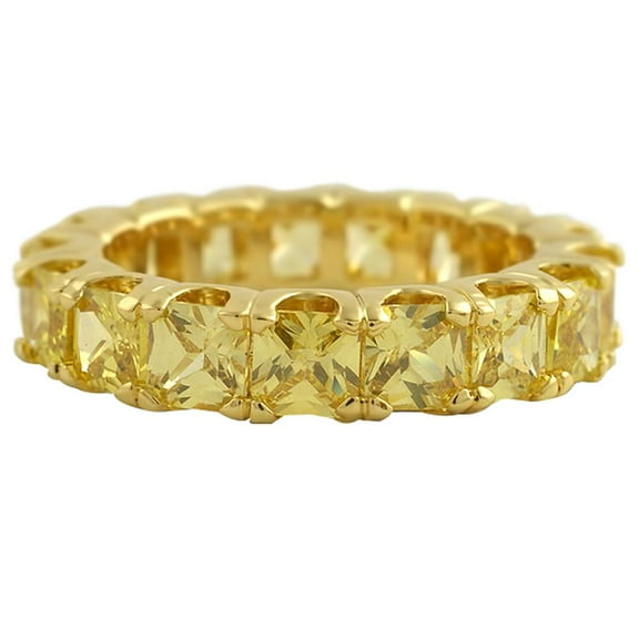 Canary Princess Cut CZ Eternity Gold Bling Bling Ring