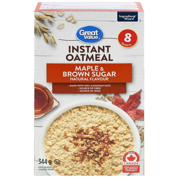 Great Value Maple & Brown Sugar Natural Flavour Instant Oatmeal, 8 packets