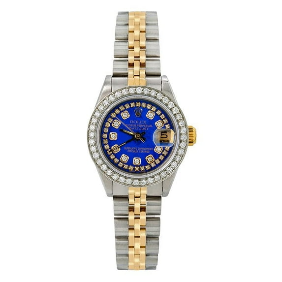 Pre-Owned Rolex Lady-Datejust 69173 26mm Blue Diamond Dial Two-Tone Bracelet Watch (1.05 CT Aftermarket Diamonds)