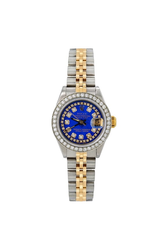 Pre-Owned Rolex Lady-Datejust 69173 26mm Blue Diamond Dial Two-Tone Bracelet Watch (1.05 CT Aftermarket Diamonds)