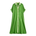 thumbnail image 6 of Guieoi Womens Dresses Plus Size Summer Short-Sleeve V-Neck Button Up Dresses Sundresses for Women Green L, 6 of 6