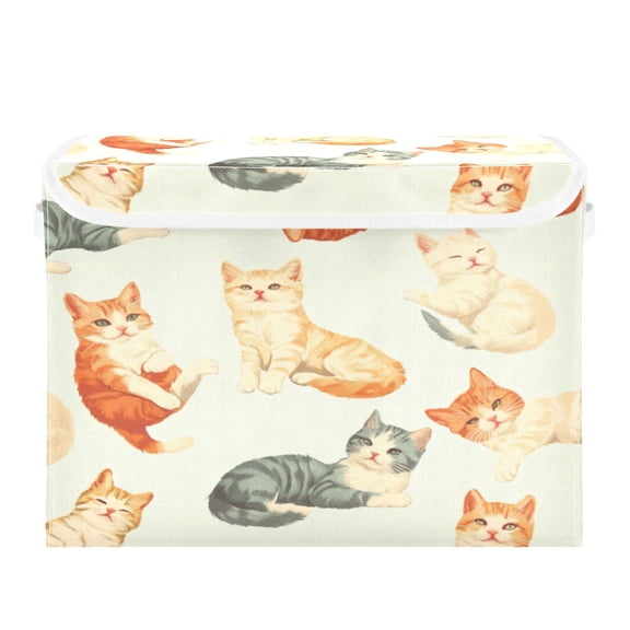 Storage Box With Lid 16.5x12.6x11.8In Foldable Stacked Household Storage Box Little Colored Cat