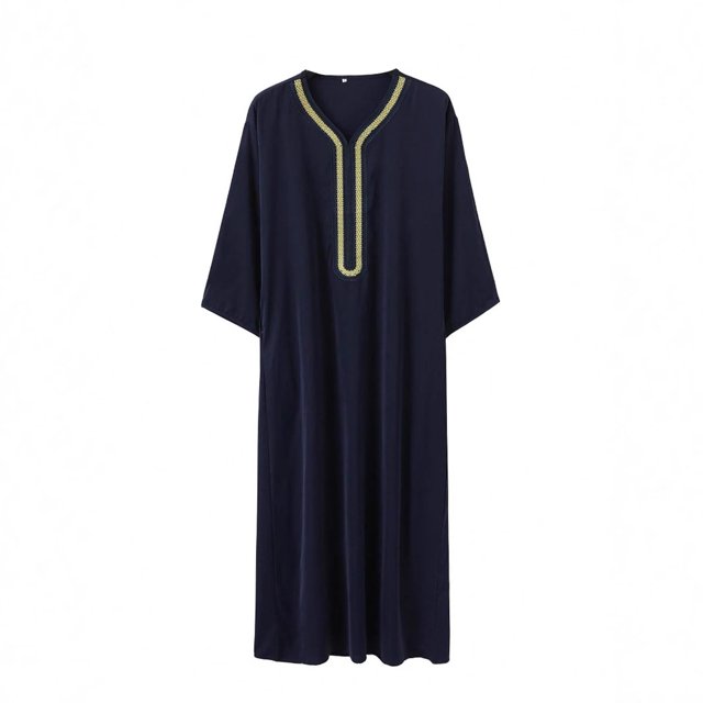 XDZJLR Men's Shirts Arab Long Sleeve Embroidered Thobe Traditional Middle Robe for Muslim Wear Elegant Dress Long Robe With Pockets Shirts for Men
