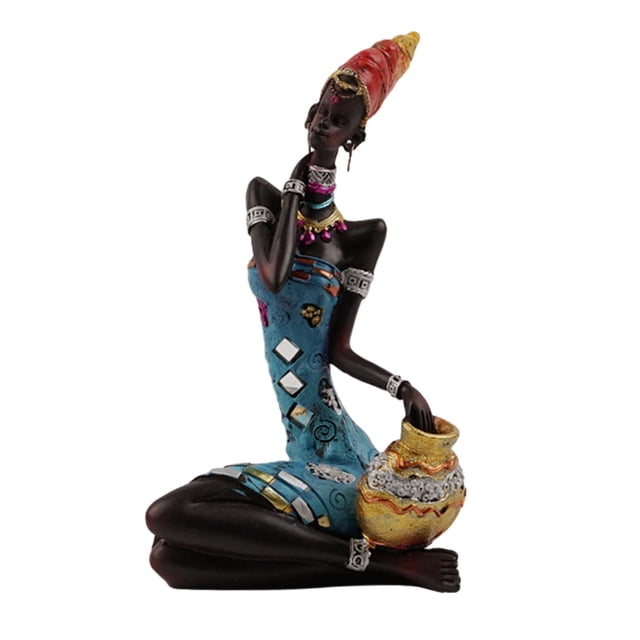 Estatua de dama tribal africana, adorno coleccionable, estatua africana ligera de resina Estilo A