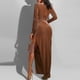 thumbnail image 4 of Vestido de manga larga a la cadera envuelto en color sólido informal elegante y sexy para mujer a la moda Pompotops  hdfakjf1705, 4 of 6