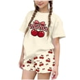 thumbnail image 2 of ITSAME Girls Outfits 2-Piece, Crewneck T-Shirts and Shorts Fashion Print Summer Loose Casual Clothes Set Beige Size 14-15, 2 of 6