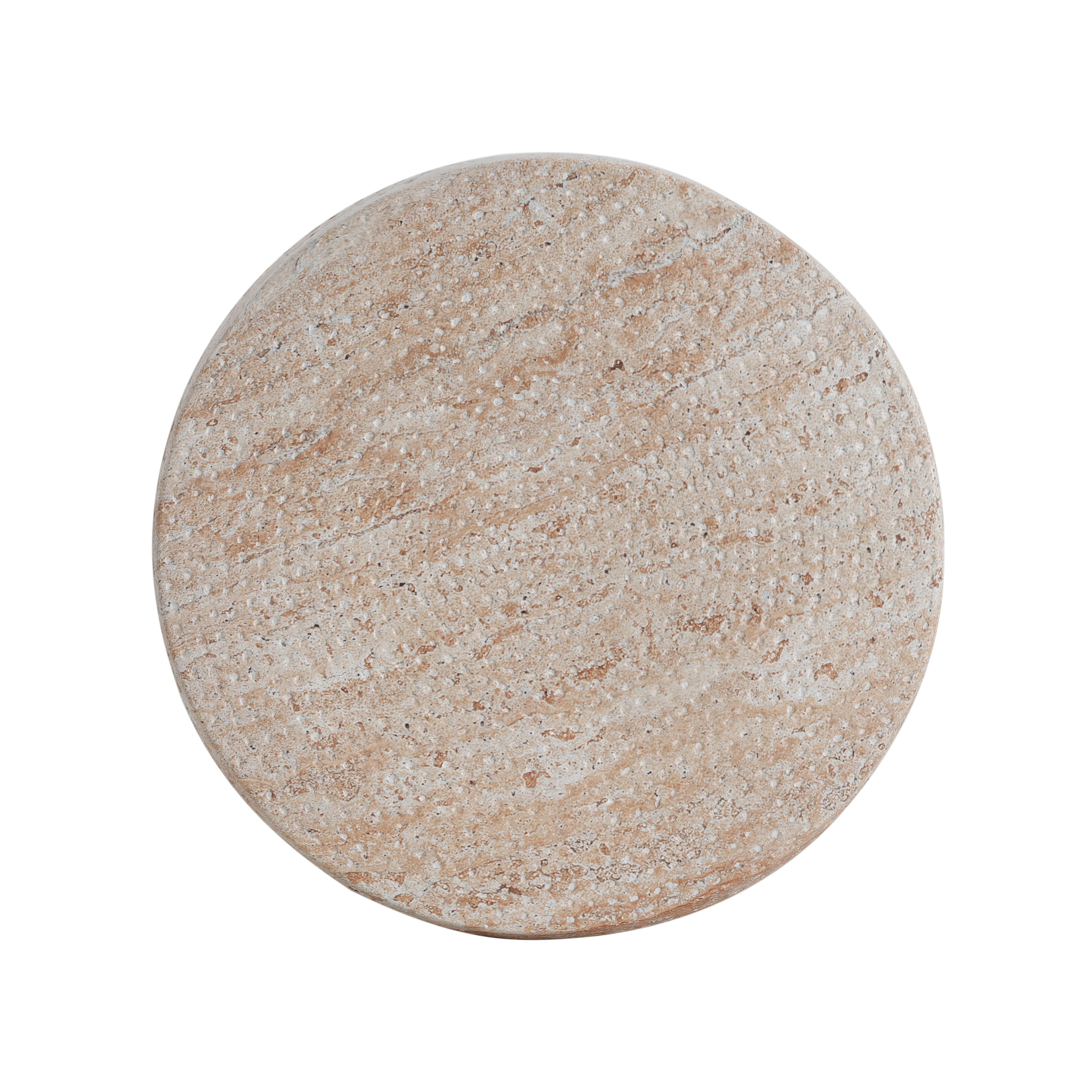 Lightweight Concrete Side Table with Travertine Finish, Beige, 14.25 x 14.25 x 17.5 in