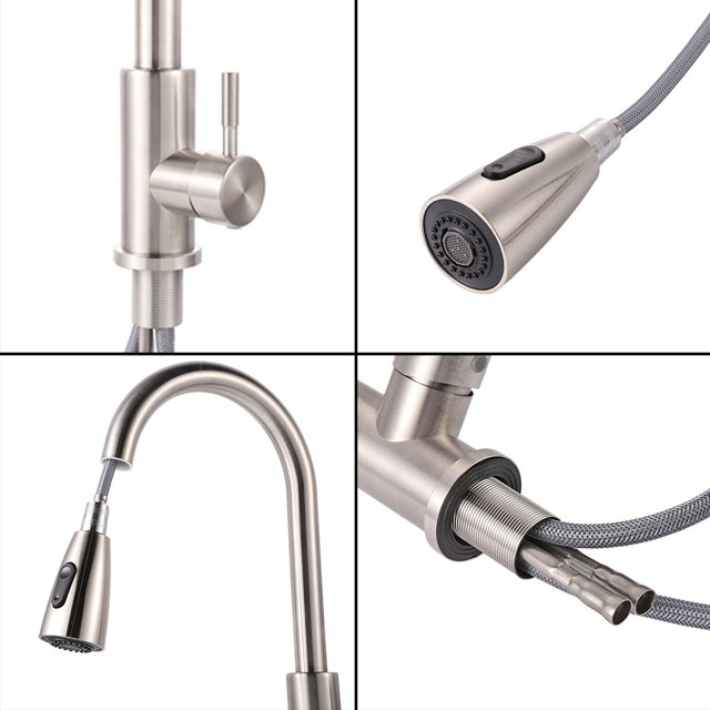 Grifo de cocina giratorio extraíble Grifo de rociador frío y caliente de un solo orificio (plata) JShteea Libre de BPA