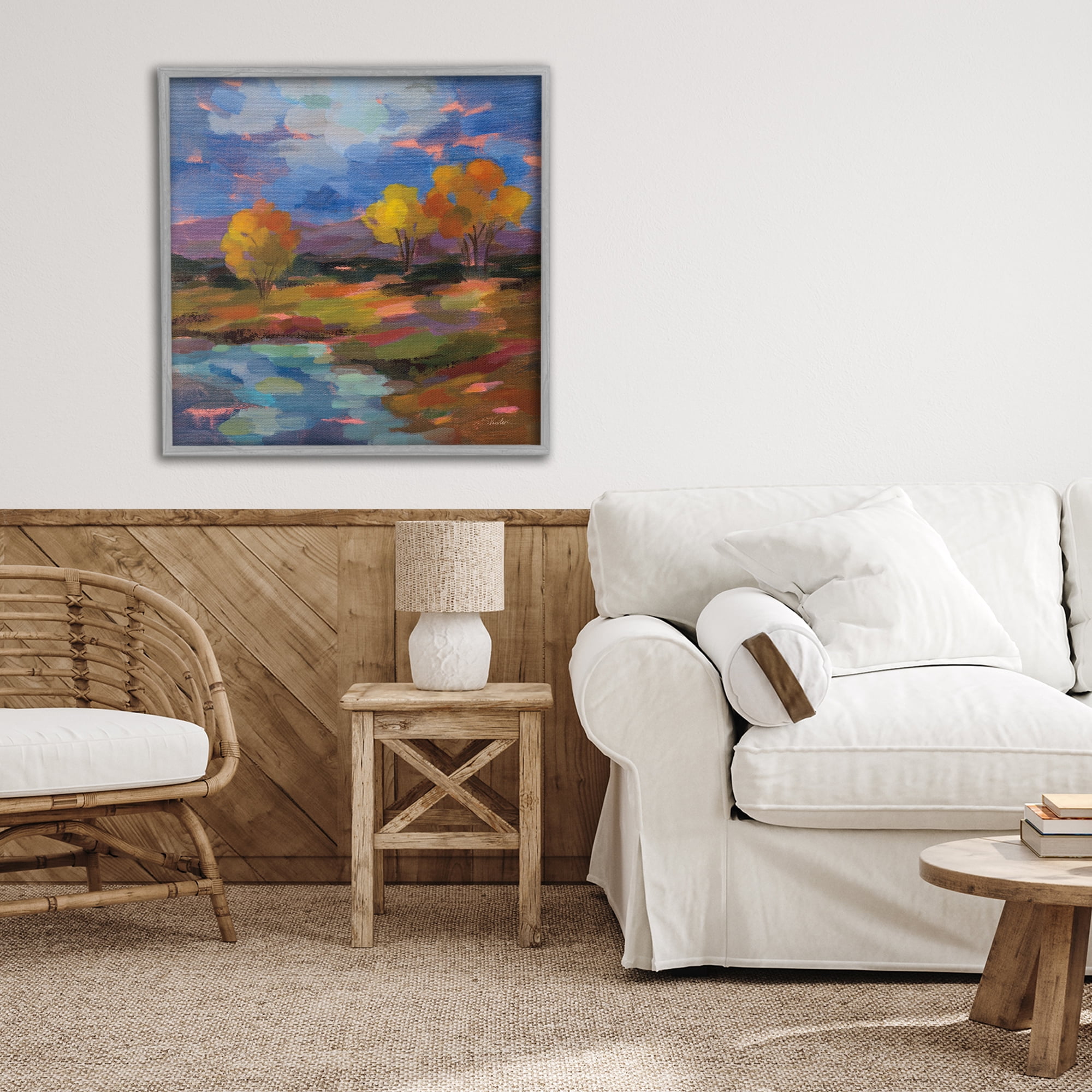 Stupell Industries October Glow Lakeside Reflection Gray Framed Giclee Art, design by Silvia Vassileva