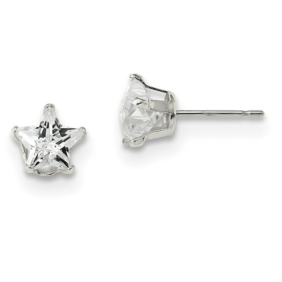 Sterling Silver 7mm Star Snap Set CZ Stud Earrings QE7550