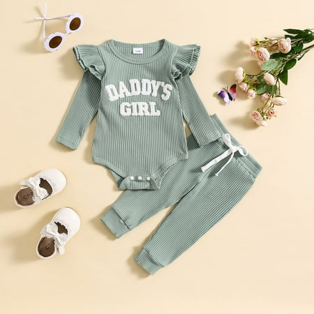 

Toddler Girl Spring Solid Color Pullover Letter Print Set Girl Home Outdoor Daily Wear Father s Day Outfit