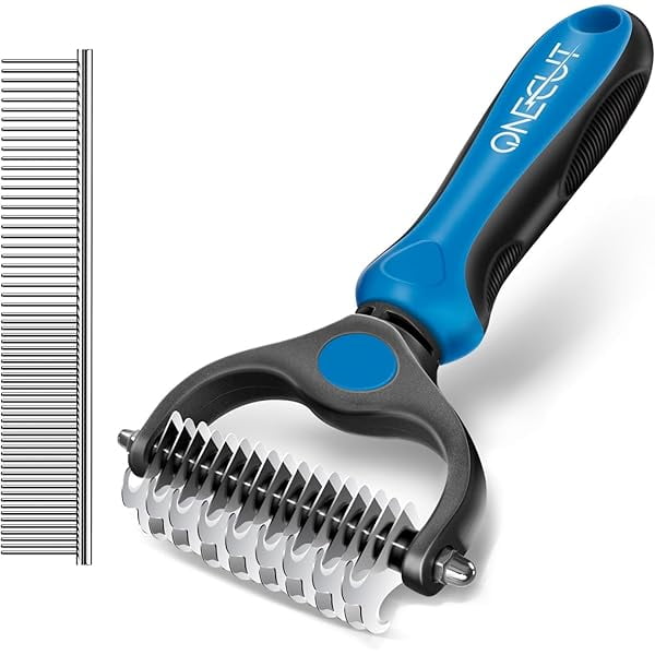WOPB Pet Grooming Brush and Metal Comb Combo, Pet Grooming Rake and Brushes for Small, Medium & Large Dogs Double Sided Deshedding Tool Removes Knots and Tangled Hair (Blue)