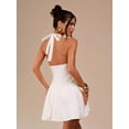 thumbnail image 2 of White Deep V-Neck Halter Slim Fit Puff Skirt Mini Dress, Elegant Solid White Dress For Beach Holiday Or Graduation, 2 of 8