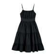 thumbnail image 6 of Womens Dresses Summer Women's Sleeveless Square Neck Tiered Ruffle Smocked Waist Casual Summer Dress Spaghetti Strap Sleeveless Mini Solid Black L, 6 of 7