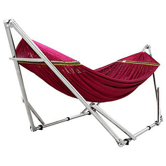 Tranquillo Adjustable Hammock Stand / Collapsible Hammock with Stand – Picnic Hammock Stand and 2 Layered Polyester Hammock Net for 2 Persons with Carry Bag - Supports up to 550lbs, Red