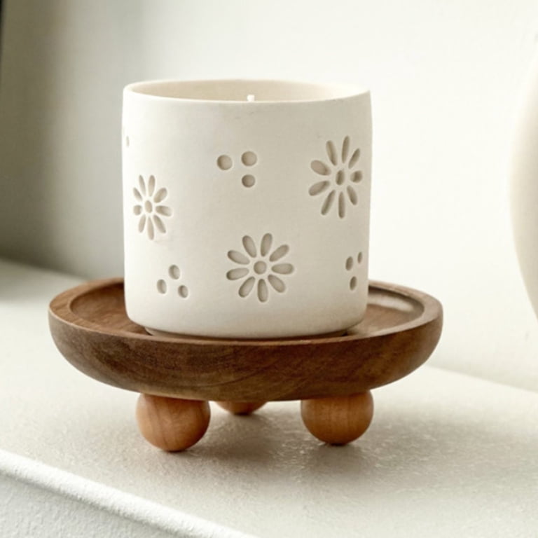 Round Wood Pedestal Stand - Decorative Riser Tray For Vases, Candles, Jewelry, Bathroom & Kitchen Countertop, Farmhouse Decor