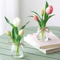 thumbnail image 6 of NANAHuang Artificial Flowers in Glass Vase with Faux Water, Pink Tulips Real Touch Flowers with Vase Centerpiece Table Decorations for Room Dining Table Office Desk Farmhouse Kitchen Home Decor, 6 of 7