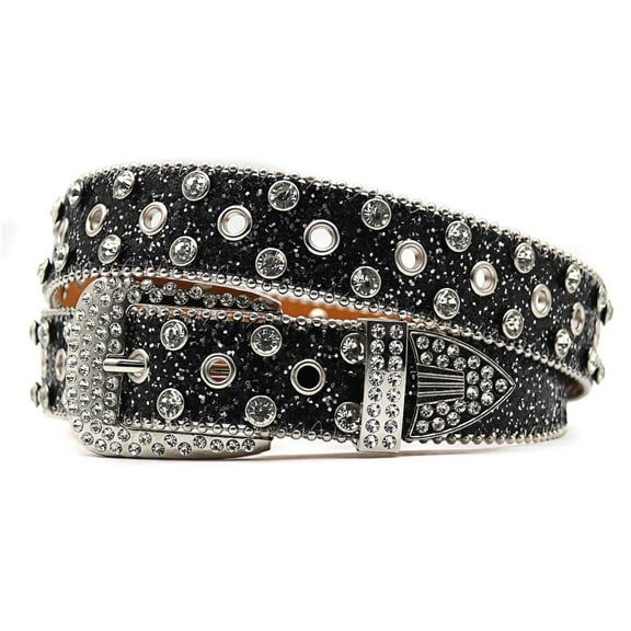 Previn Women's Rhinestone Faux Leather Belt Bling Mardi Gras Disco Metal Buckle Basic Buckle Metal Medium Black 36.5inches-41.5inches