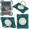 thumbnail image 3 of ELEHOLD Military Grade Shockproof Case For iPad Pro 11 2022/2021/2020/2018, Heavy Duty Protection Ring Stand Cover, Adjustable Angel, Detachable Shoulder Strap, Pencil Holder, Dark Green, 3 of 10